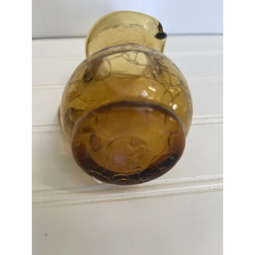 Vintage Pitcher Vessel Cottagecore MCM Amber Crackle Glass 4 1/4